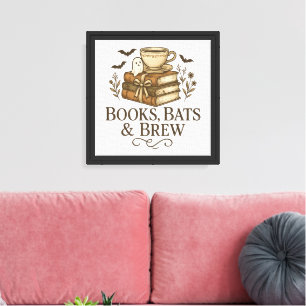 Books, Bats & Brew Halloween Fall Ghost Tea Cup Canvas Print
