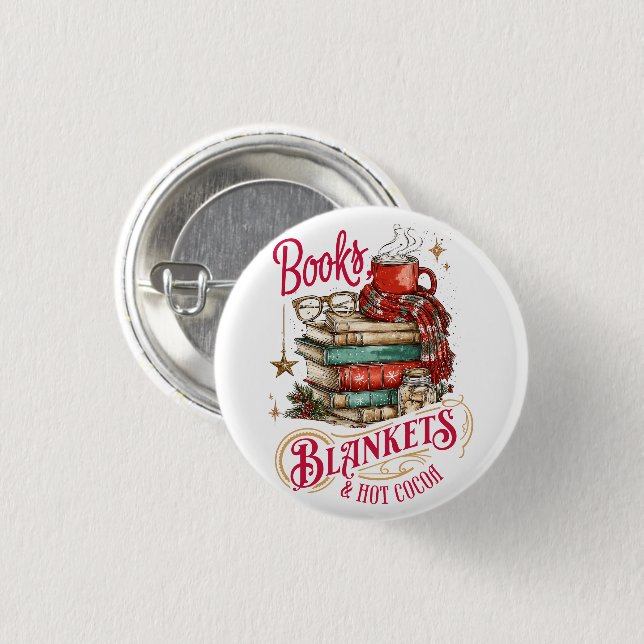 Books Blankets and Hot Cocoa  3 Cm Round Badge (Front & Back)