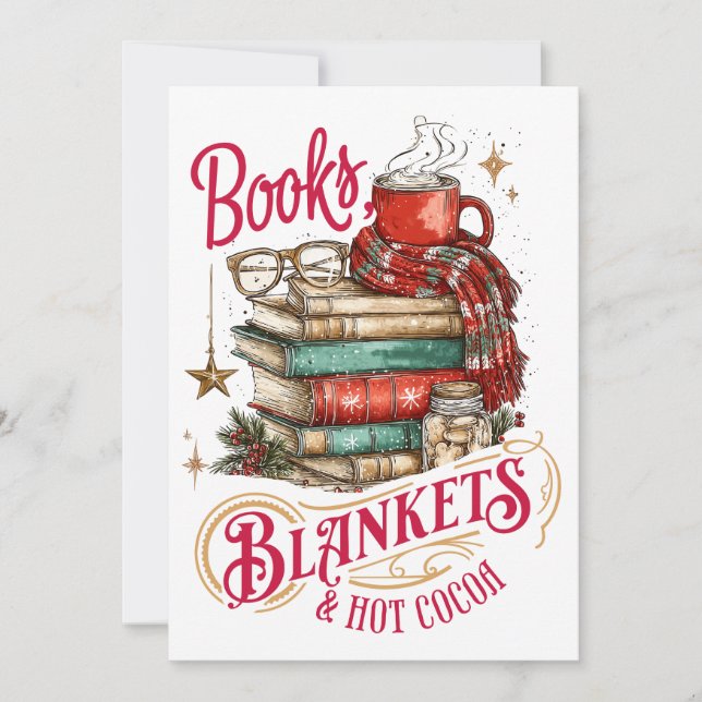Books Blankets and Hot Cocoa  Holiday Card (Front)