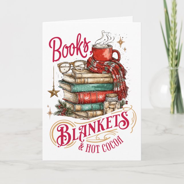 Books Blankets and Hot Cocoa  Holiday Card (Front)