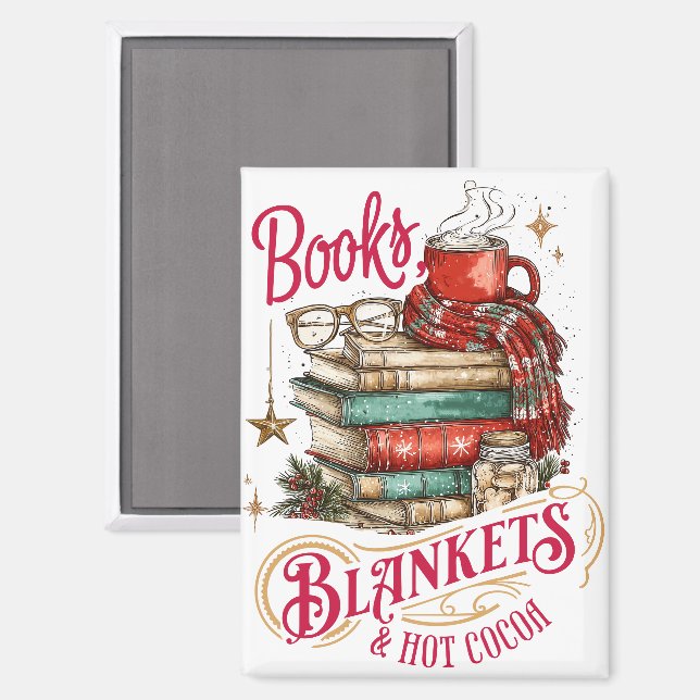 Books Blankets and Hot Cocoa  Magnet (Front/Back)