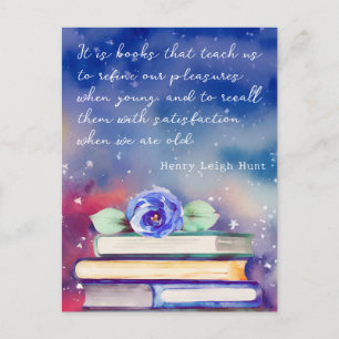 Books & Blue Flower Watercolor Script Custom Quote Postcard