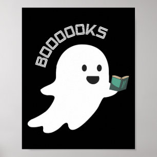 Books Boo Ghost Reading Funny Halloween Book Lover Poster