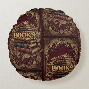 Books Book Lovers Writers Readers Bibliophiles Round Cushion