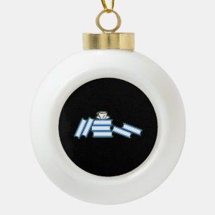 Books - Books and Teacup Ceramic Ball Christmas Ornament