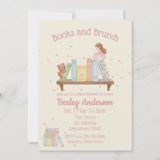 Books & Brunch Pink Baby Shower Invitation