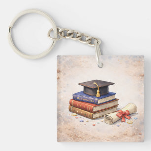Books Cap Diploma Class of 2026 Square Acrylic Key Ring