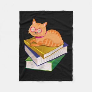 Books - Cat and Books Book Lover Gift Fleece Blanket