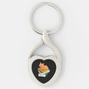 Books - Cat and Books Book Lover Gift Key Ring