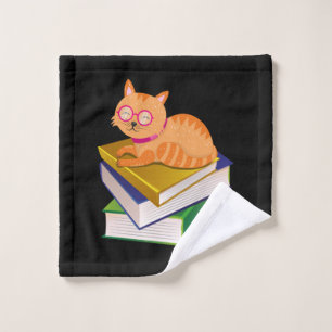 Books - Cat and Books Book Lover Gift Wash Cloth