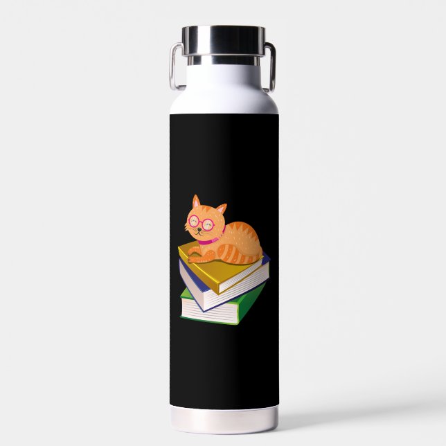 Books - Cat and Books Book Lover Gift Water Bottle (Front)