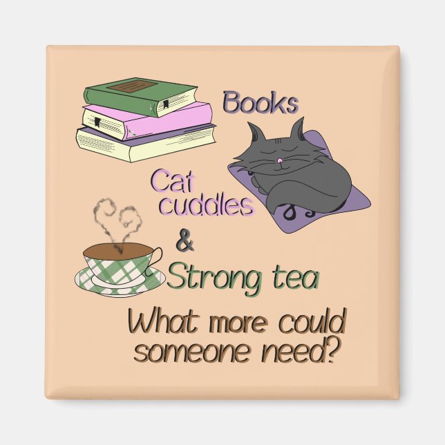 Books, Cat cuddles and Tea Magnet (Front)