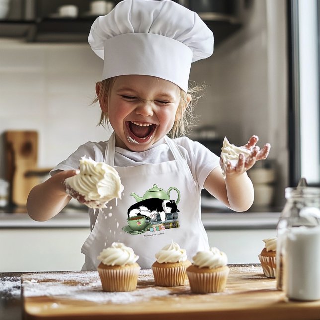 Books Cat Tea Cute Kids Apron (Creator Uploaded)