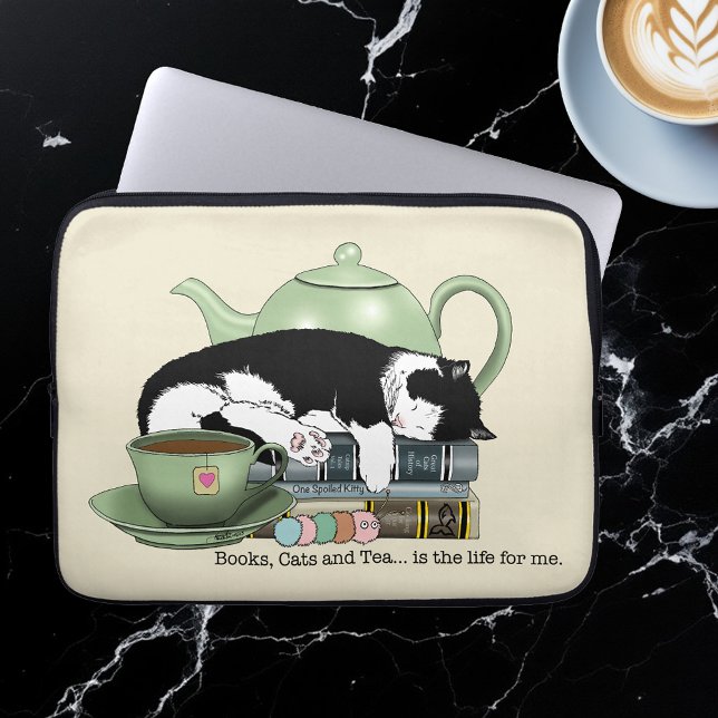 Books Cat Tea Cute Laptop Sleeve (Creator Uploaded)