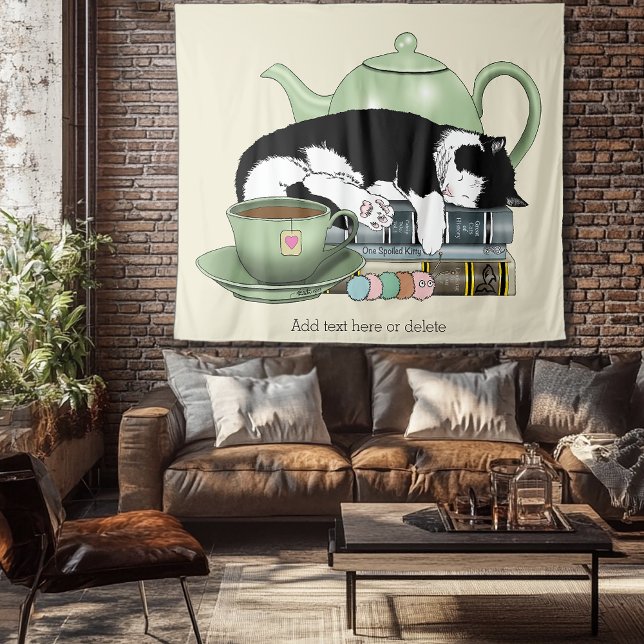 Books Cat Tea Cute Tapestry (Creator Uploaded)