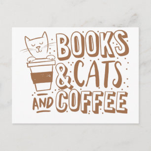 books cats and coffee postcard