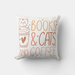 Books Cats Coffee Cushion