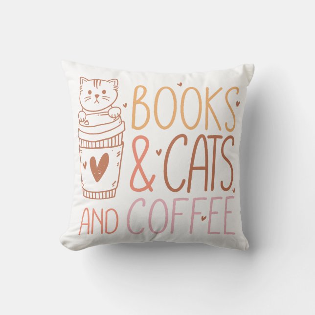 Books Cats Coffee Cushion (Front)