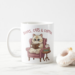 Books, Cats & Coffee Cute Cat Lover Mug