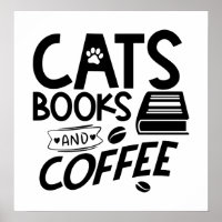 Books Cats Coffee Funny Reading Bookworm Cute Cat
