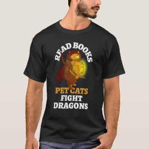 Books Cats Dragon Bookish Bookworm Reading Bibliop T-Shirt
