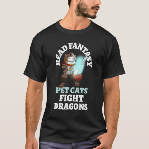 Books Cats Dragons Knight Bookish Fantasy Bibliop T-Shirt