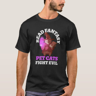 Books Cats Evil Bookish Bookworm Fantasy Wizard Ma T-Shirt