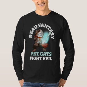 Books Cats Evil Funny Knight Bookish Fantasy Cat B T-Shirt