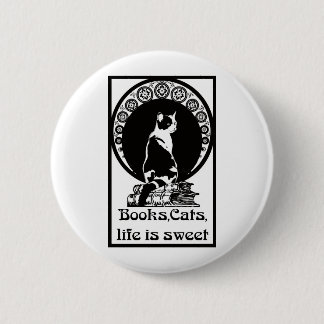 Books, cats, life is sweet copy 6 cm round badge