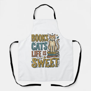 Books Cats Life Is Sweet Vintage Cat Reader Design Apron