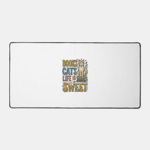 Books Cats Life Is Sweet Vintage Cat Reader Design Desk Mat