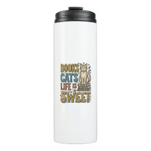 Books Cats Life Is Sweet Vintage Cat Reader Design Thermal Tumbler