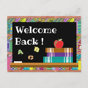 Books , chalkboard & apple back-to-school postcard