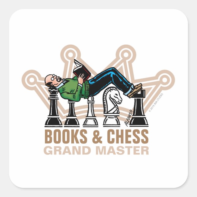 Books & Chess Grandmaster Square Sticker (Front)