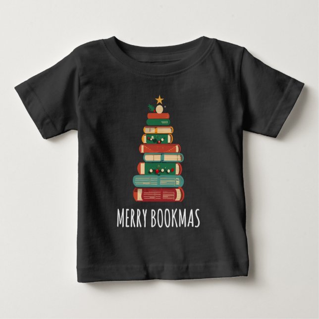 Books Christmas Tree Merry Bookmas Baby T-Shirt (Front)