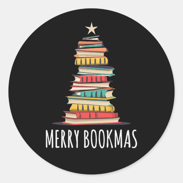 Books Christmas Tree Merry Bookmas Classic Round Sticker (Front)