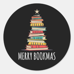 Books Christmas Tree Merry Bookmas Classic Round Sticker