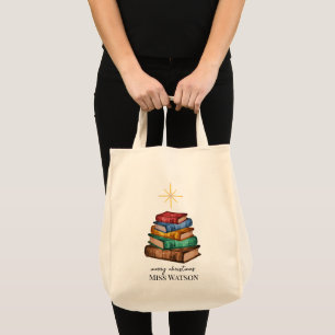 Books Christmas Tree Teacher Personalised Tote Bag