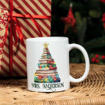 Books Christmas Tree Teachers Book Lovers Name Coffee Mug<br><div class="desc">Watercolor Christmas tree with lights made out of stacked books,  perfect gift for book lovers,  teachers,  and librarians,  customise with your name.</div>