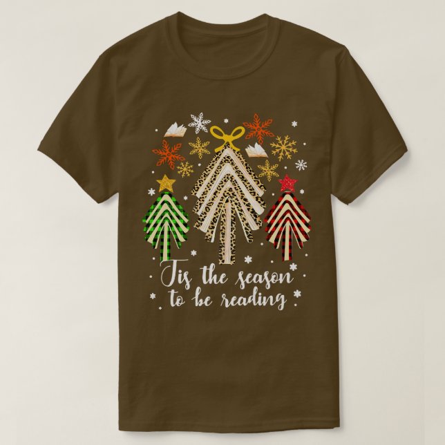 Books Christmas Tree Tis The Season To Be Reading  T-Shirt (Design Front)