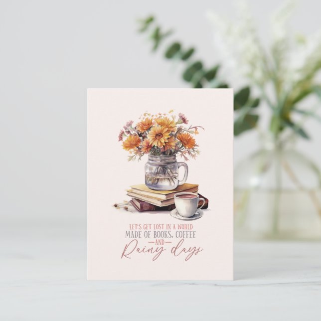 Books, Coffee and Rainy Days Postcard (Standing Front)