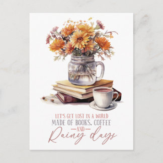 Books Coffee And Rainy Days Postcard
