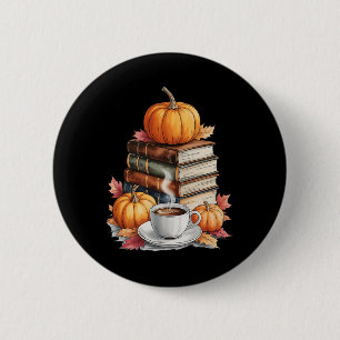Books Coffee Fall Leaves And Pumpkins Vintage Libr 6 Cm Round Badge