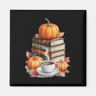Books Coffee Fall Leaves And Pumpkins Vintage Libr Magnet