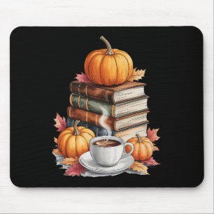 Books Coffee Fall Leaves And Pumpkins Vintage Libr Mouse Pad