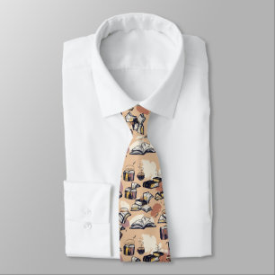 Books & Coffee Hand-Drawn Seamless Cosy Pattern Tie