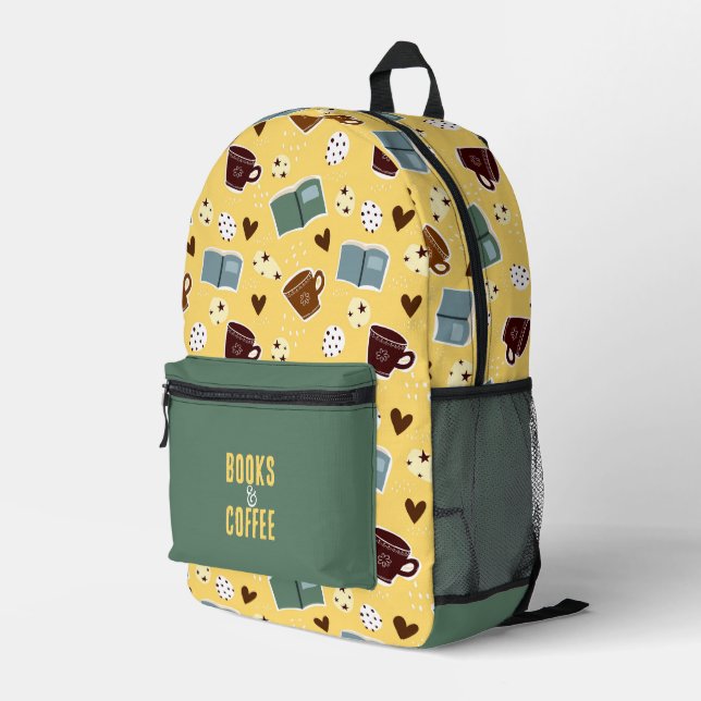 Books & Coffee Printed Backpack (Back Corner Right)