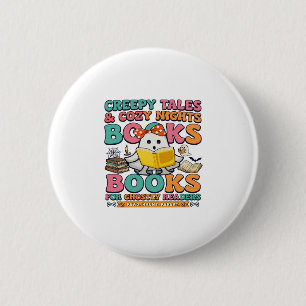 Books Creepy Tales Ghost Reading Spider Web Bats 6 Cm Round Badge