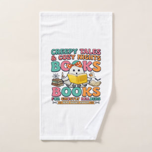 Books Creepy Tales Ghost Reading Spider Web Bats Hand Towel