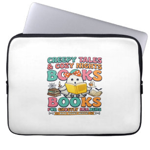 Books Creepy Tales Ghost Reading Spider Web Bats Laptop Sleeve